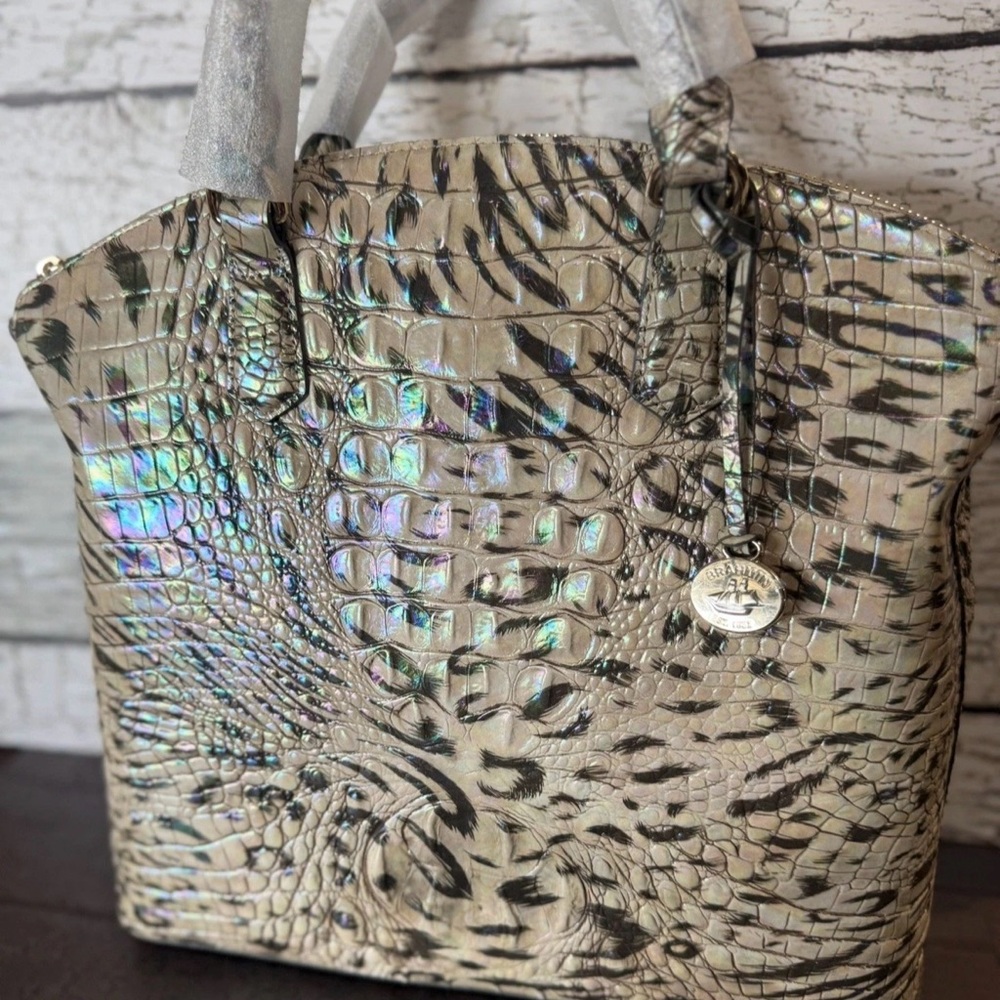 NWT BRAHMIN LARGE DUXBURY OBSESSION Animal Print With Wallet Leopard Cheetah - Picture 3 of 16